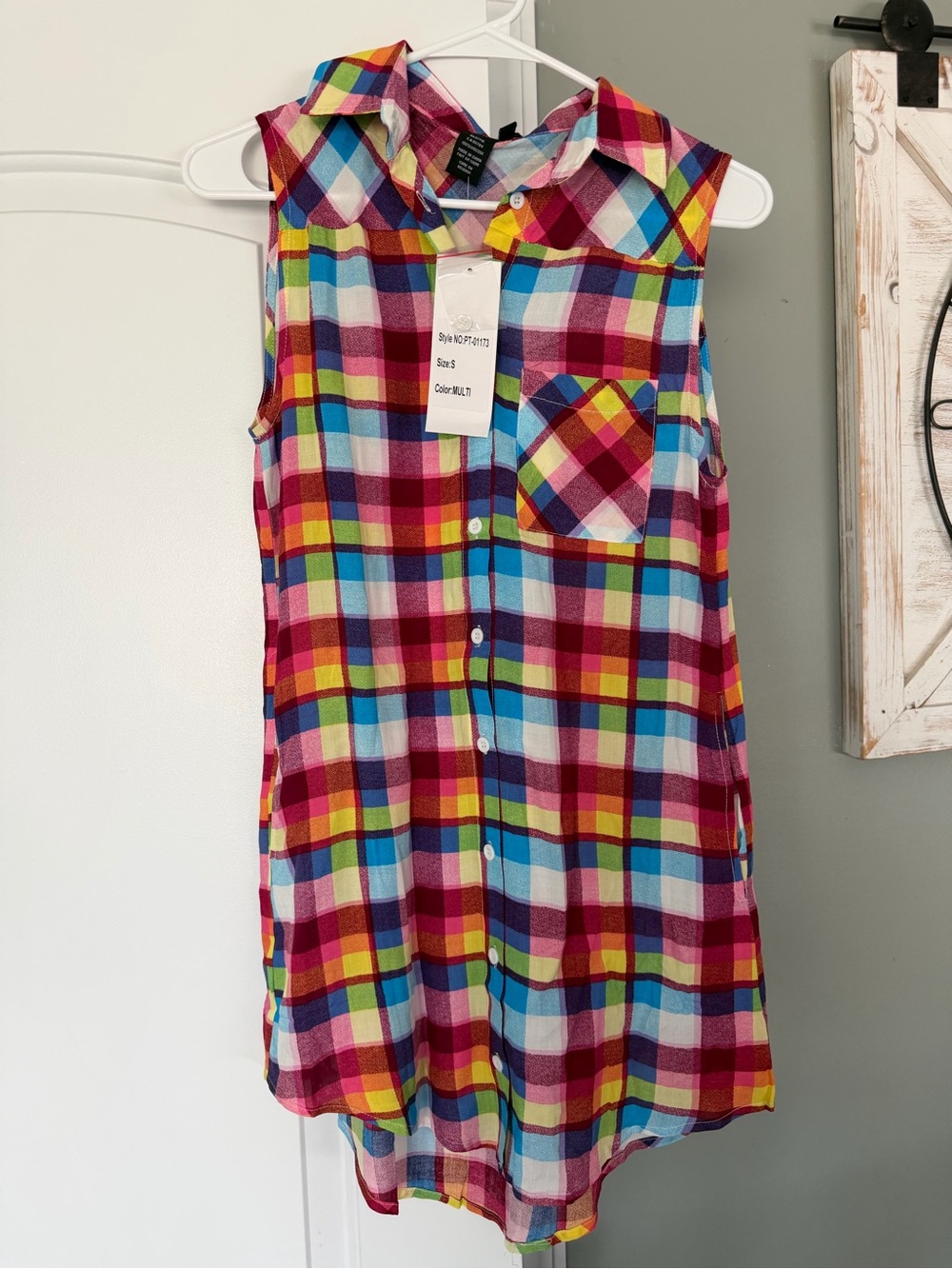 Women’s Papillon Multicolor Plaid Sleeveless Button-Front Tunic